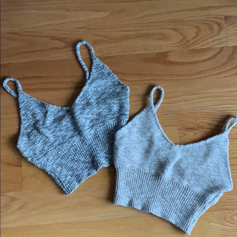 Grey & Beige Knitted Crop Tanks
